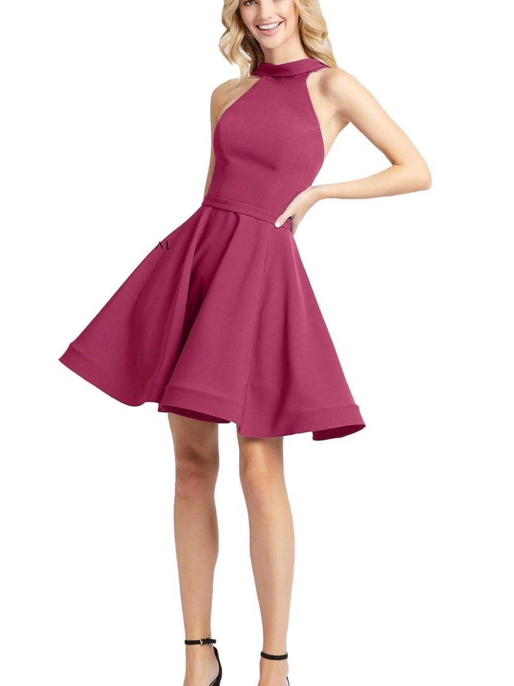 Ieena for McDuggal Sleeveless High-Neck Fit & Flare Dress in Berry